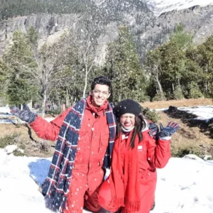 Mish & Zee owners of The Buttery Fairytale enjoying snow on a mountain